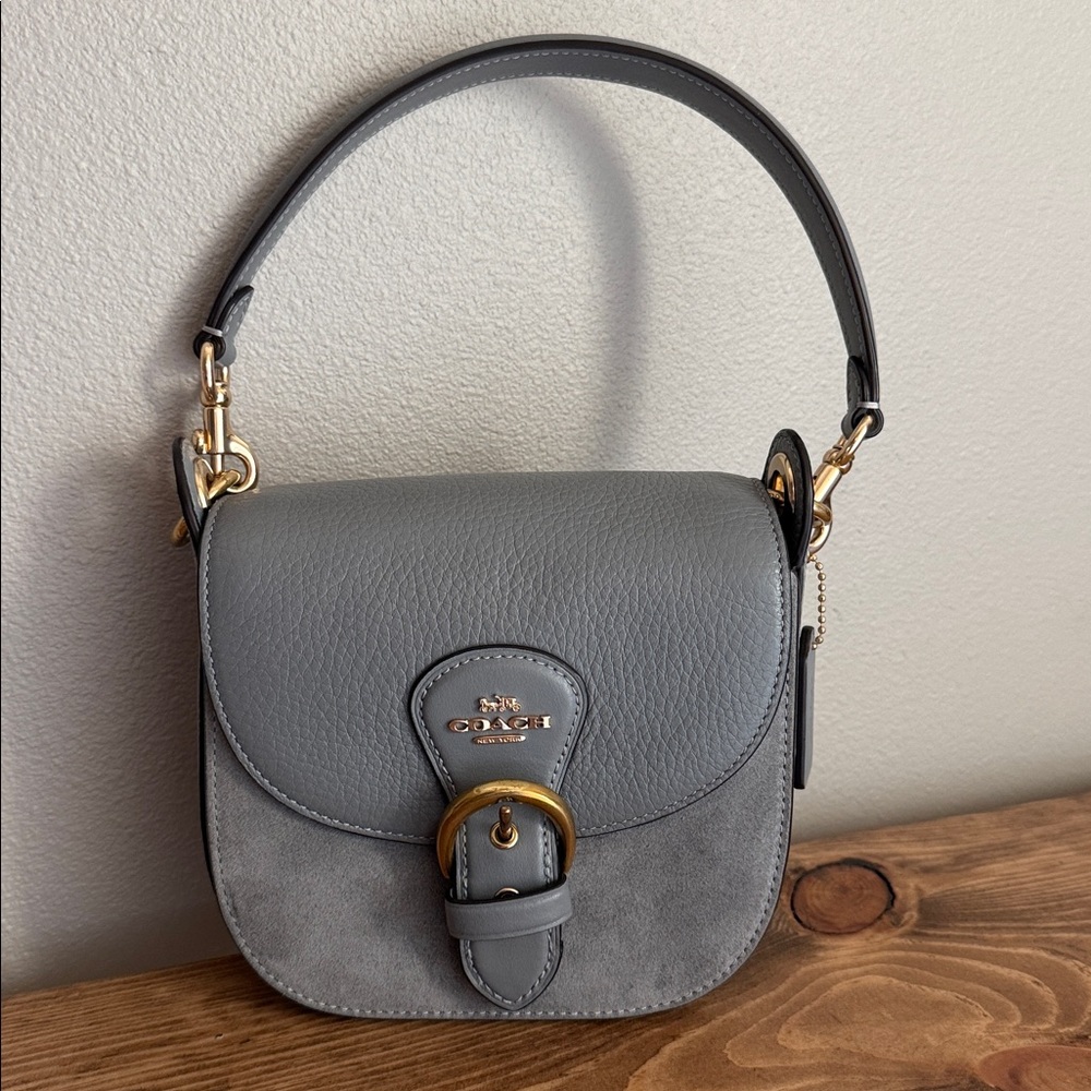 Coach Gray Crossbody Saddle Bag with Gold Hardware